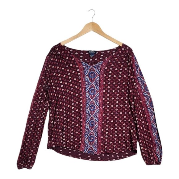 Lucky Brand Geometric Print‎ Long Sleeve Shirt size Large Maroon - Picture 1 of 9